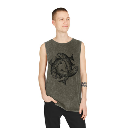 Stonewash Unisex Tank Top - Three Fishes Vintage Graphic