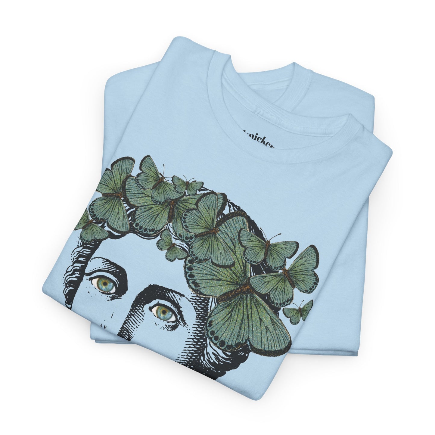 Garden Goddess Graphic Tee - Classical Bust with Green Butterfly Crown