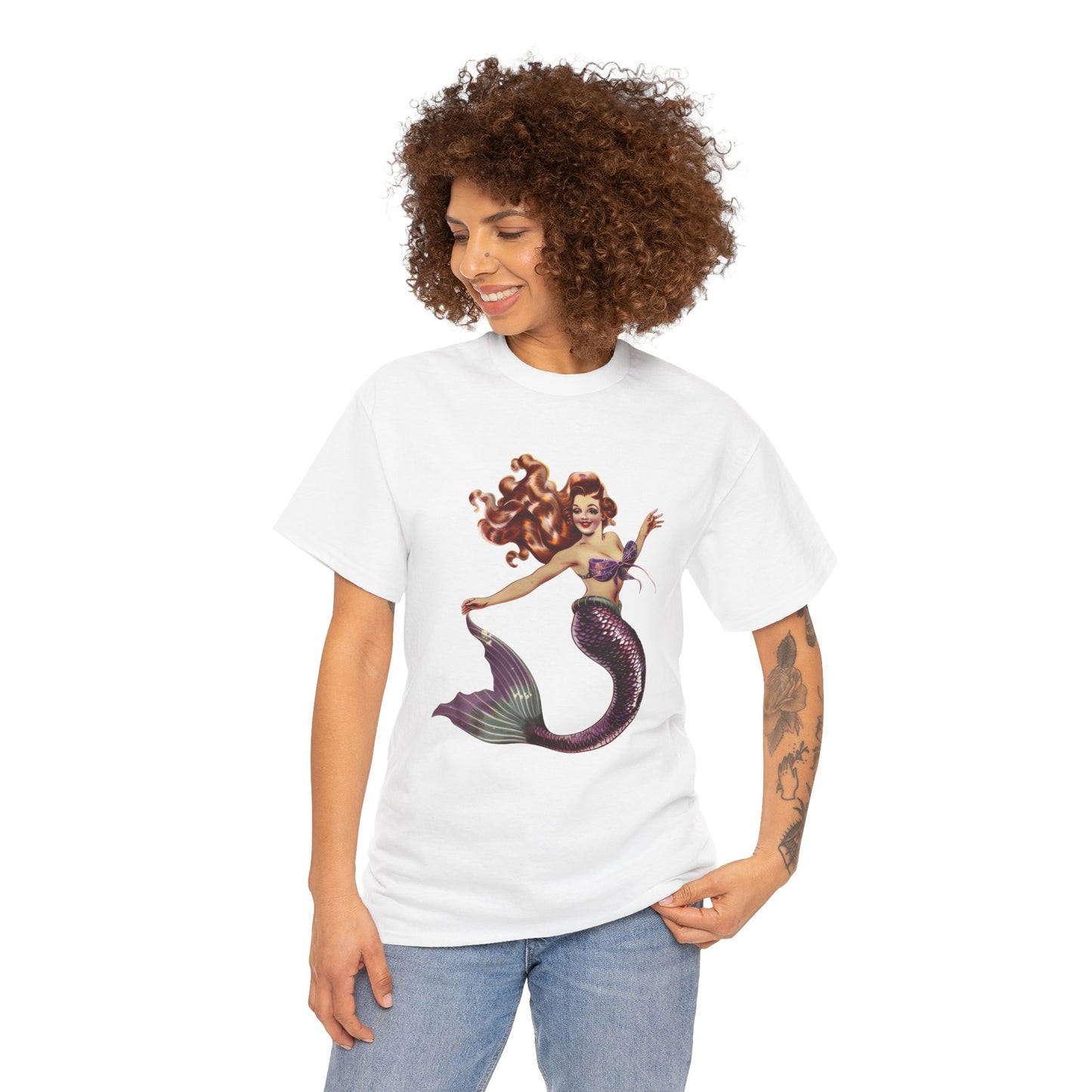 Vintage Pinup Style Graphic Mermaid Tee, All-Gender