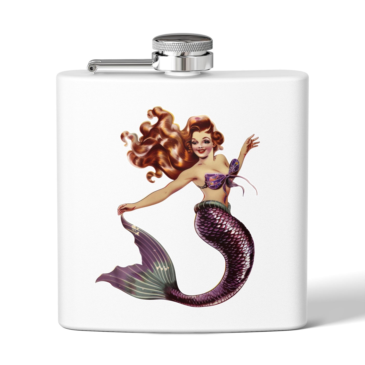 6oz Stainless Steel Flask - Pinup-Style Retro Mermaid