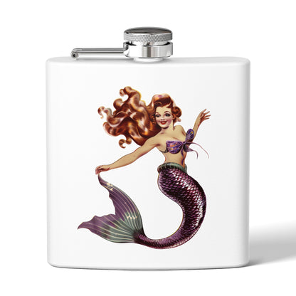 6oz Stainless Steel Flask - Pinup-Style Retro Mermaid