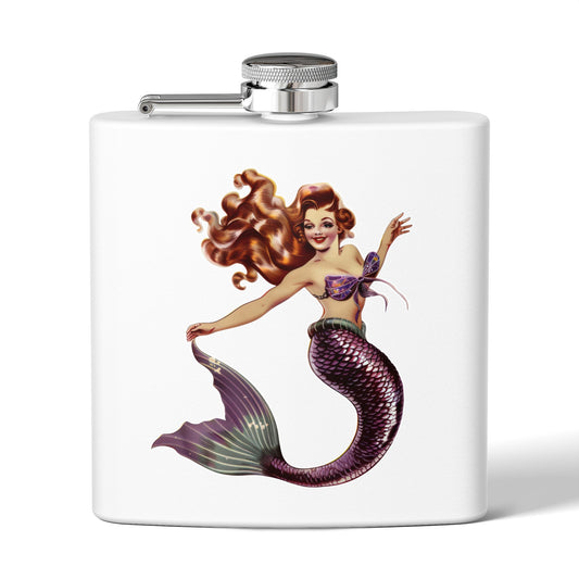 6oz Stainless Steel Flask - Pinup-Style Retro Mermaid