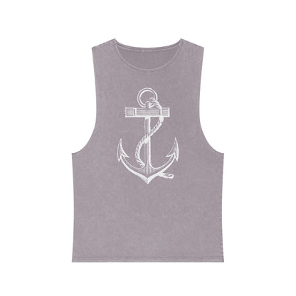 Stonewash Unisex Tank Top - Vintage Nautical Anchor Graphic