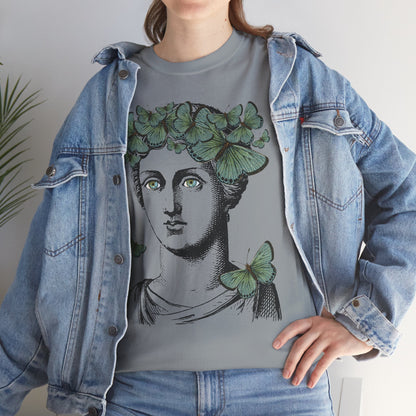 Garden Goddess Graphic Tee - Classical Bust with Green Butterfly Crown