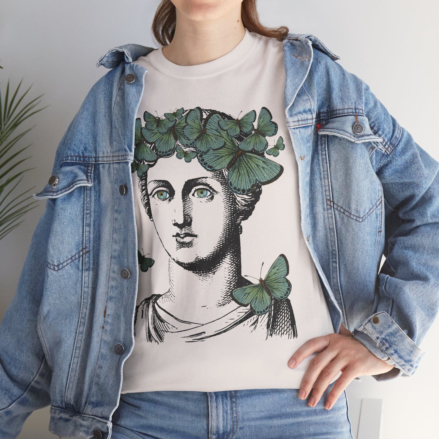 Garden Goddess Graphic Tee - Classical Bust with Green Butterfly Crown