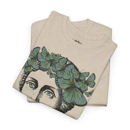 Garden Goddess Graphic Tee - Classical Bust with Green Butterfly Crown