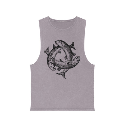 Stonewash Unisex Tank Top - Three Fishes Vintage Graphic