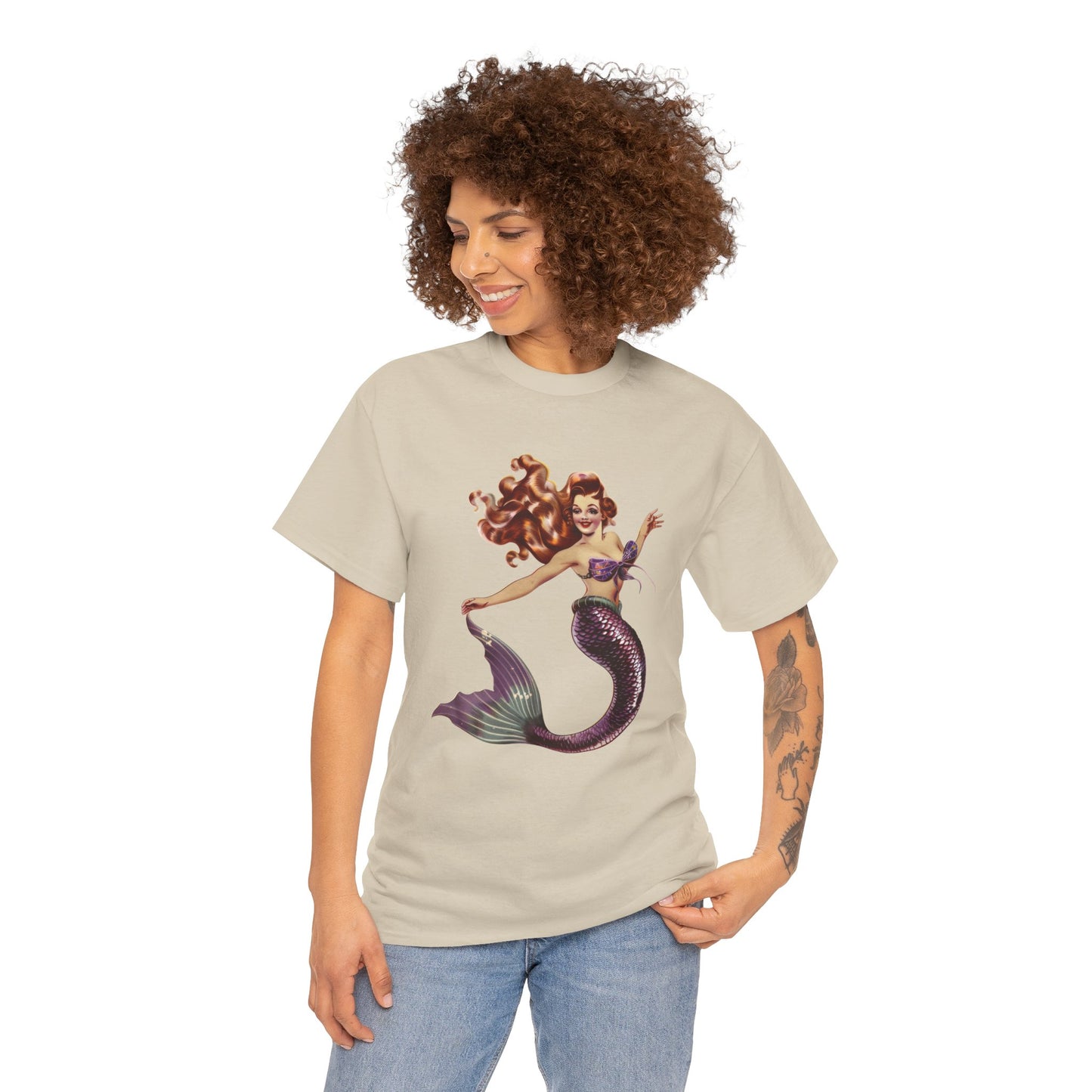 Vintage Pinup Style Graphic Mermaid Tee, All-Gender