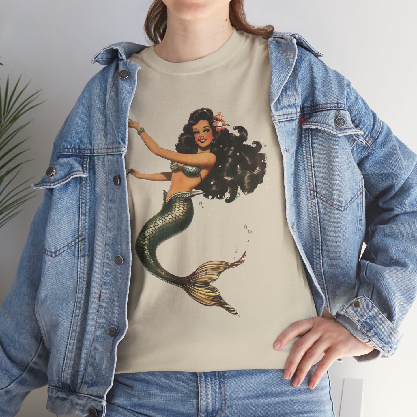 Vintage Pinup Style Graphic Mermaid Tee, All-Gender