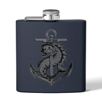 6oz Stainless Steel Flask - Mythological Fish and Anchor