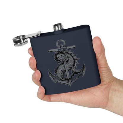 6oz Stainless Steel Flask - Mythological Fish and Anchor