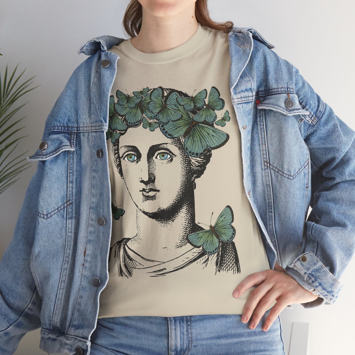 Garden Goddess Graphic Tee - Classical Bust with Green Butterfly Crown