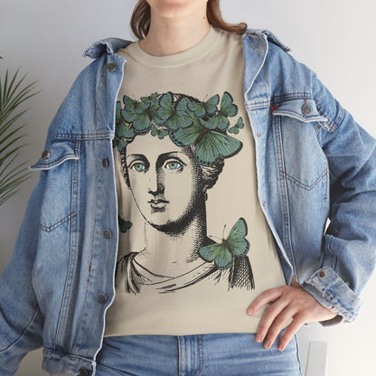 Garden Goddess Graphic Tee - Classical Bust with Green Butterfly Crown