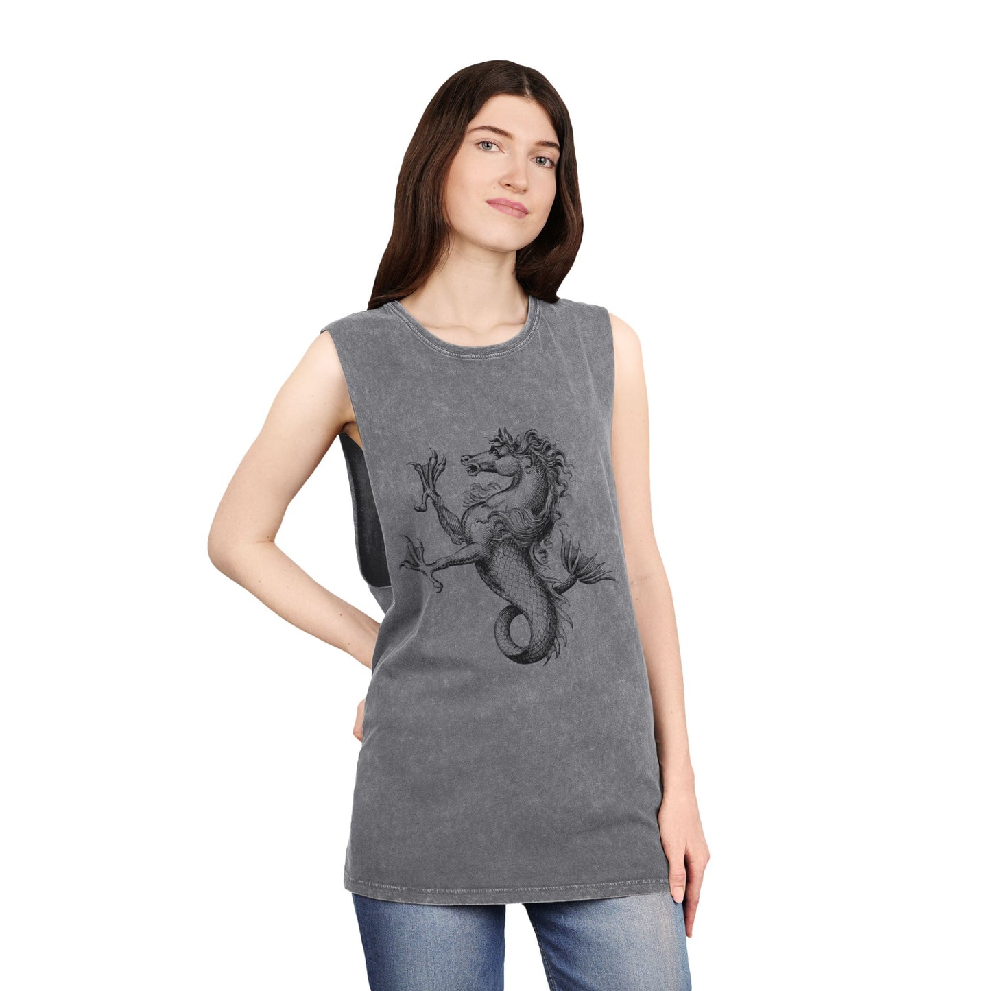 Stonewash Unisex Tank Top - Vintage Mythical Creature Graphic