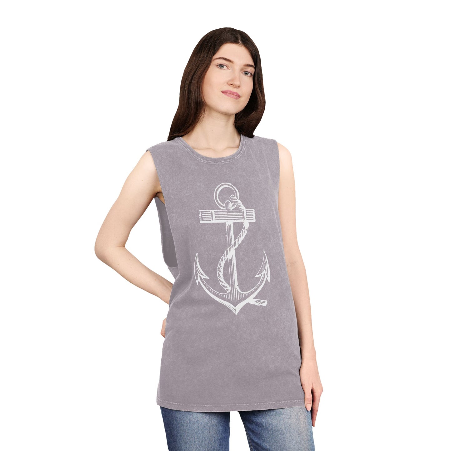 Stonewash Unisex Tank Top - Vintage Nautical Anchor Graphic
