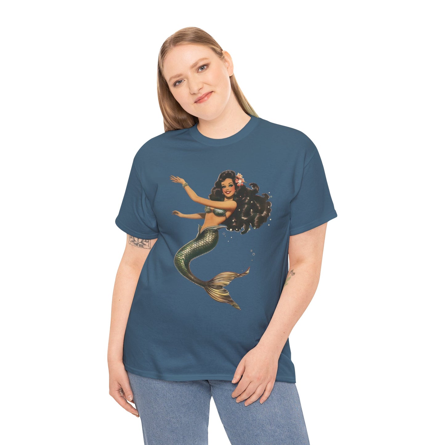 Vintage Pinup Style Graphic Mermaid Tee, All-Gender