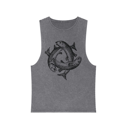 Stonewash Unisex Tank Top - Three Fishes Vintage Graphic
