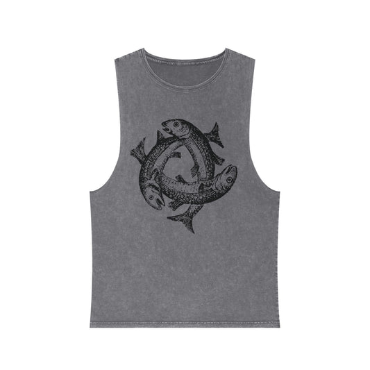 Stonewash Unisex Tank Top - Three Fishes Vintage Graphic