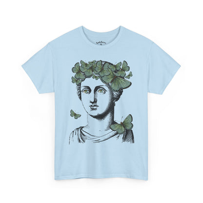 Garden Goddess Graphic Tee - Classical Bust with Green Butterfly Crown