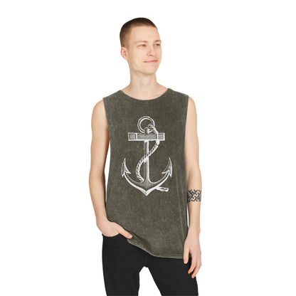 Stonewash Unisex Tank Top - Vintage Nautical Anchor Graphic