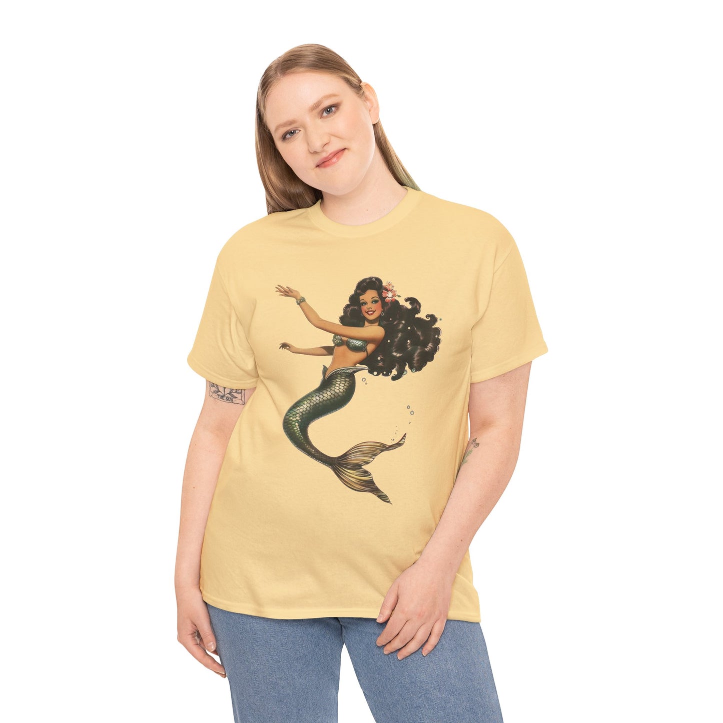 Vintage Pinup Style Graphic Mermaid Tee, All-Gender