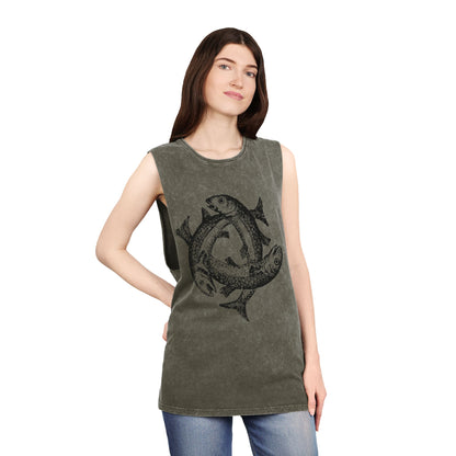 Stonewash Unisex Tank Top - Three Fishes Vintage Graphic