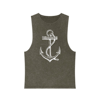 Stonewash Unisex Tank Top - Vintage Nautical Anchor Graphic