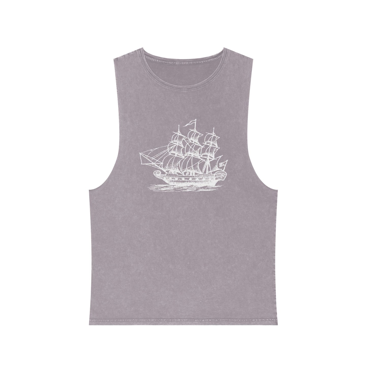 Stonewash Unisex Tank Top - Vintage Sailing Ship Graphic