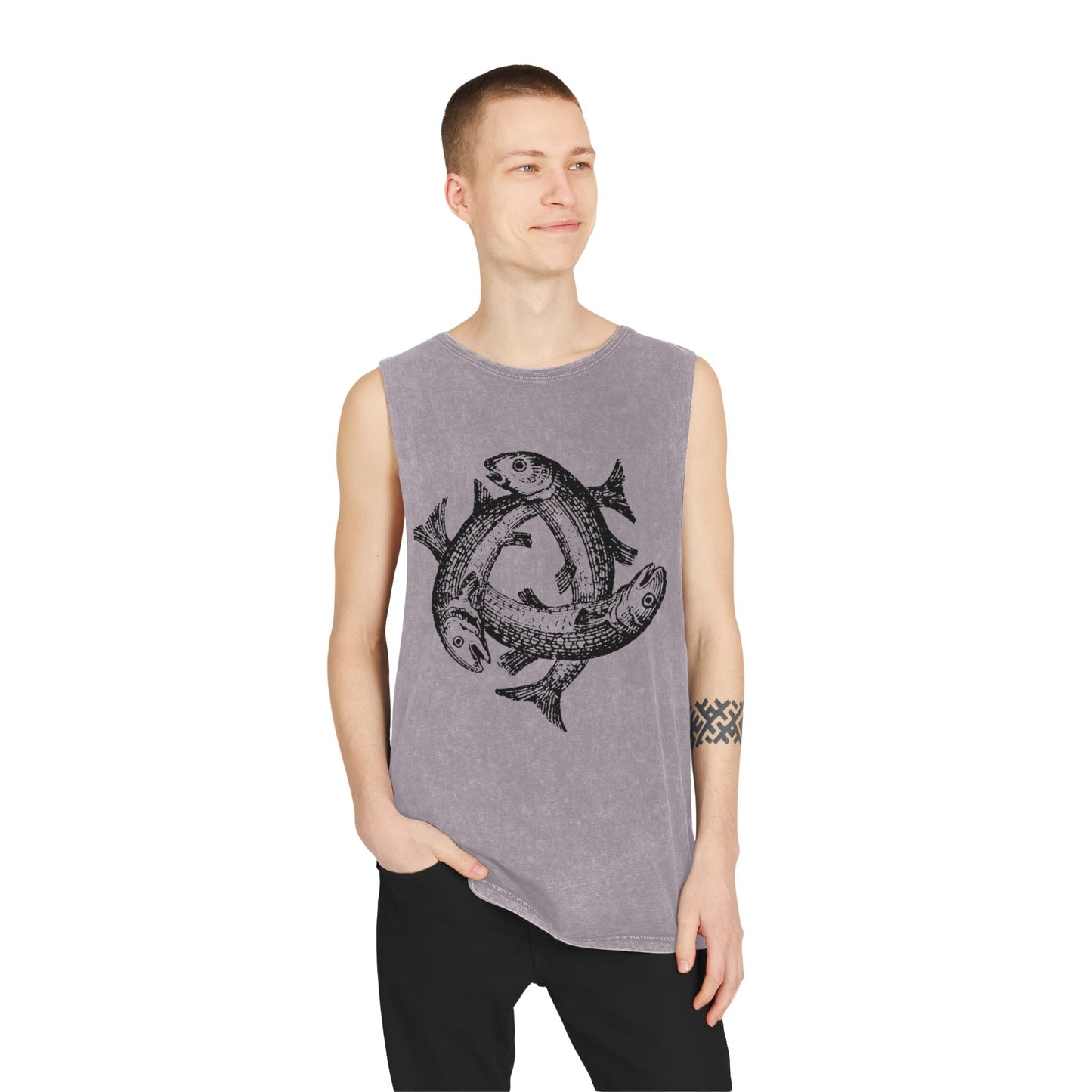 Stonewash Unisex Tank Top - Three Fishes Vintage Graphic
