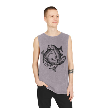 Stonewash Unisex Tank Top - Three Fishes Vintage Graphic