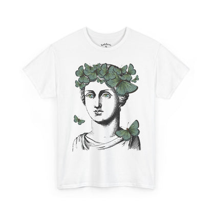 Garden Goddess Graphic Tee - Classical Bust with Green Butterfly Crown