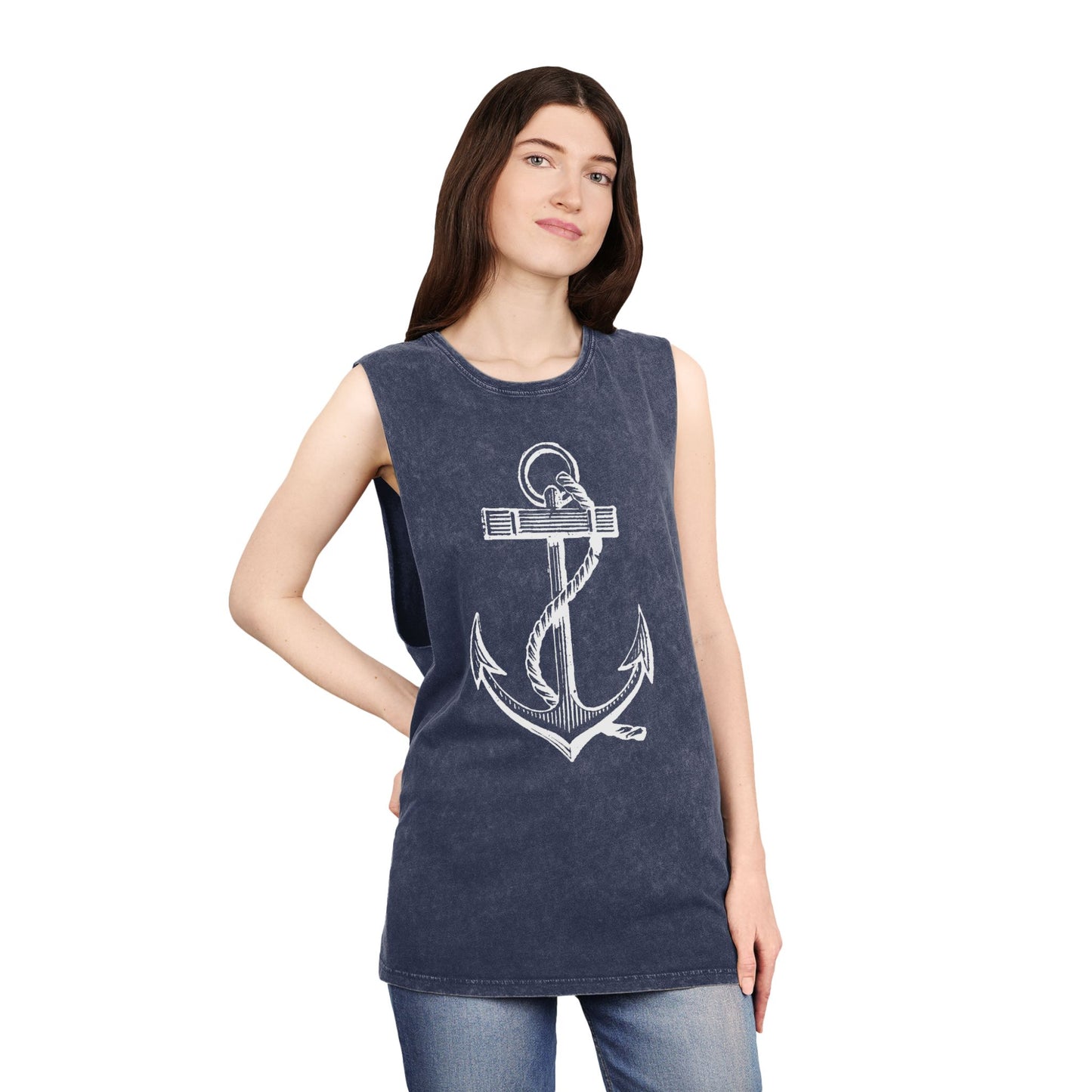 Stonewash Unisex Tank Top - Vintage Nautical Anchor Graphic