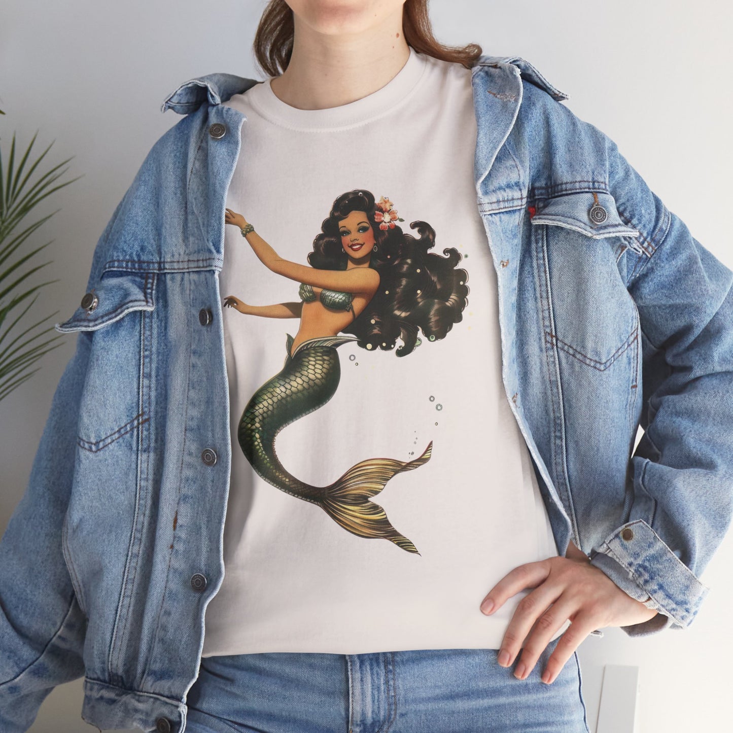 Vintage Pinup Style Graphic Mermaid Tee, All-Gender