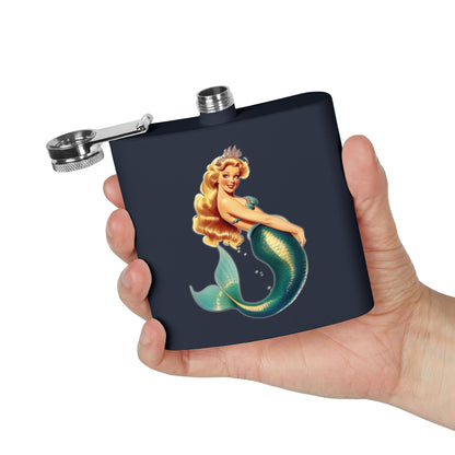 6oz Stainless Steel Flask - Pinup-Style Retro Mermaid