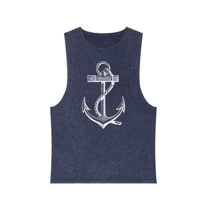 Stonewash Unisex Tank Top - Vintage Nautical Anchor Graphic