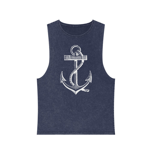 Stonewash Unisex Tank Top - Vintage Nautical Anchor Graphic
