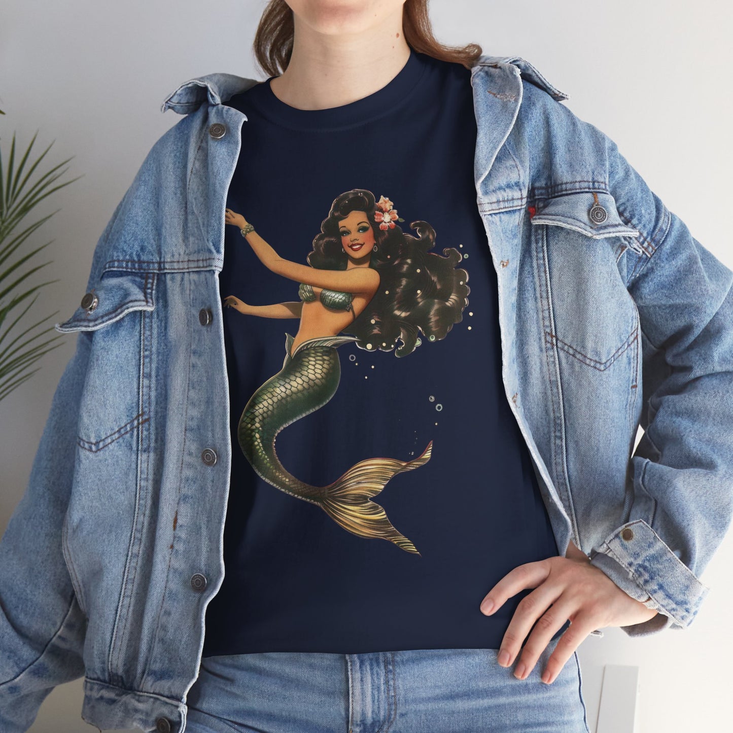 Vintage Pinup Style Graphic Mermaid Tee, All-Gender