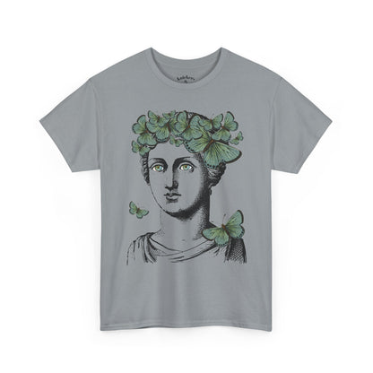 Garden Goddess Graphic Tee - Classical Bust with Green Butterfly Crown
