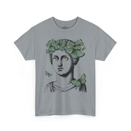 Garden Goddess Graphic Tee - Classical Bust with Green Butterfly Crown