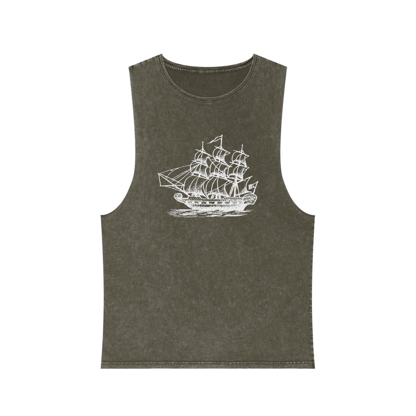 Stonewash Unisex Tank Top - Vintage Sailing Ship Graphic