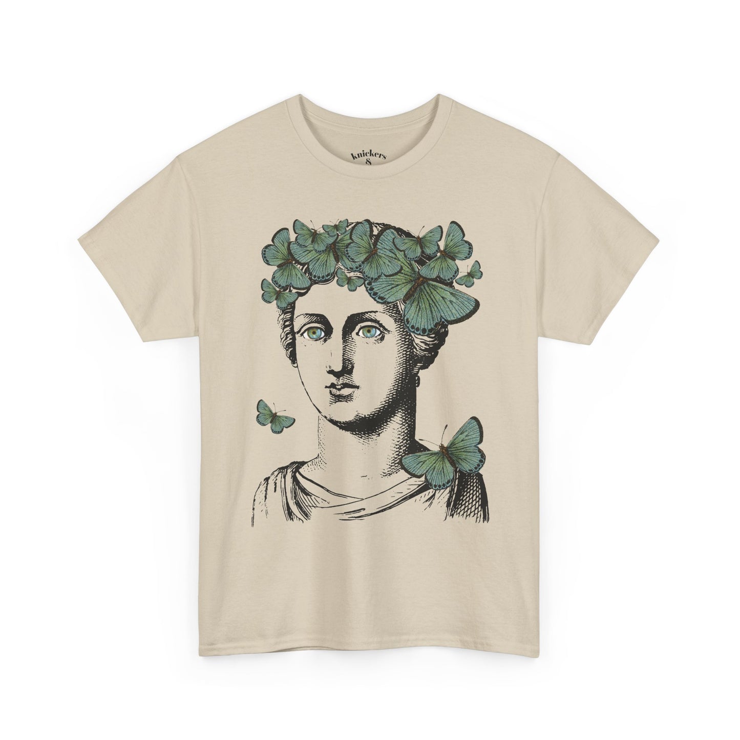 Garden Goddess Graphic Tee - Classical Bust with Green Butterfly Crown