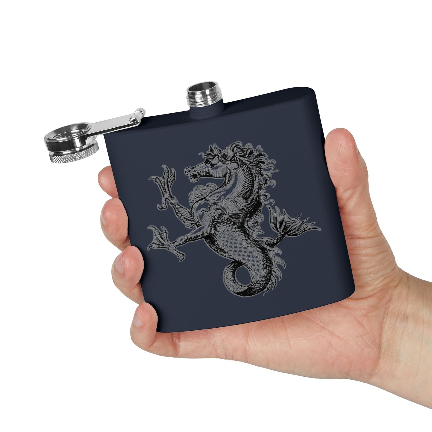 6oz Stainless Steel Flask - Mythological Seahorse