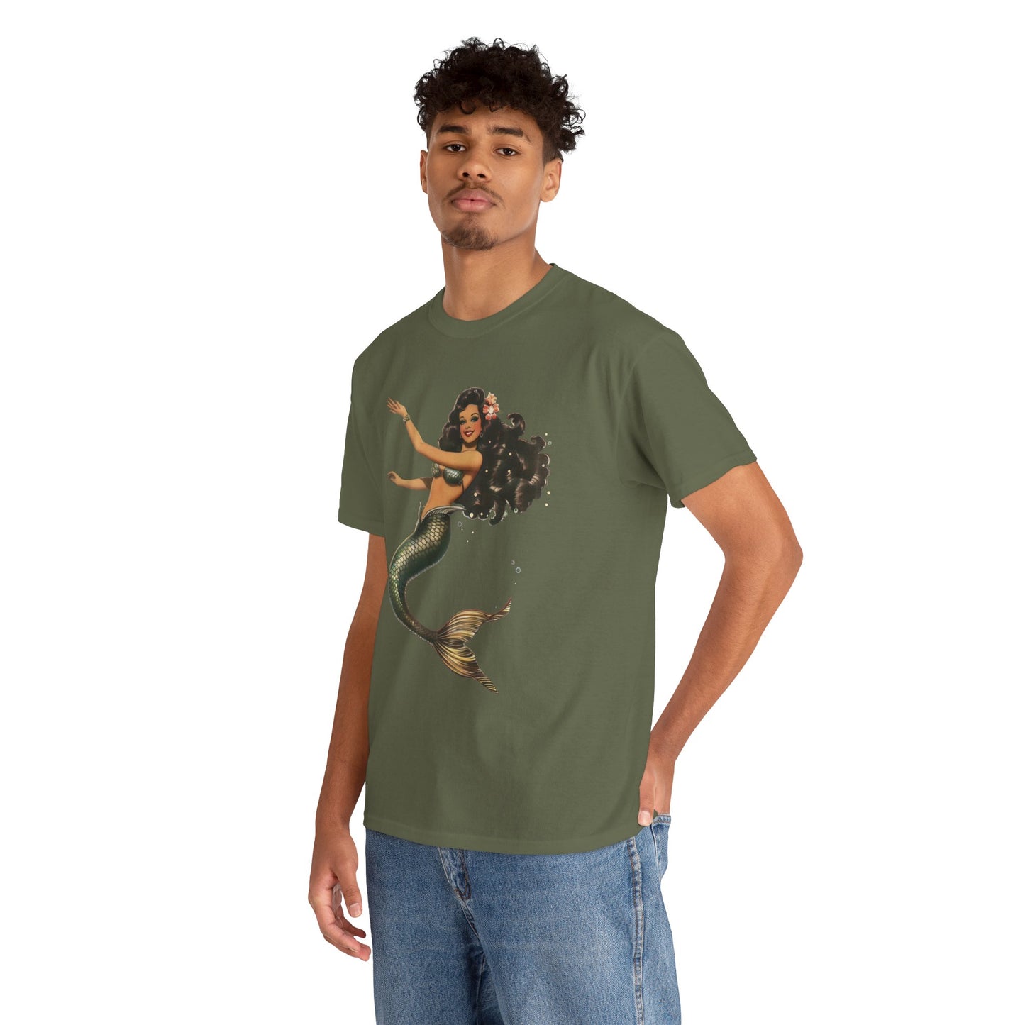 Vintage Pinup Style Graphic Mermaid Tee, All-Gender