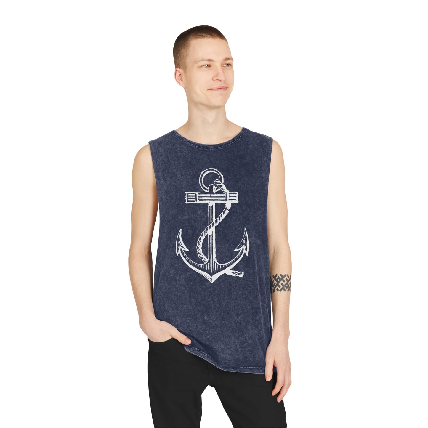 Stonewash Unisex Tank Top - Vintage Nautical Anchor Graphic