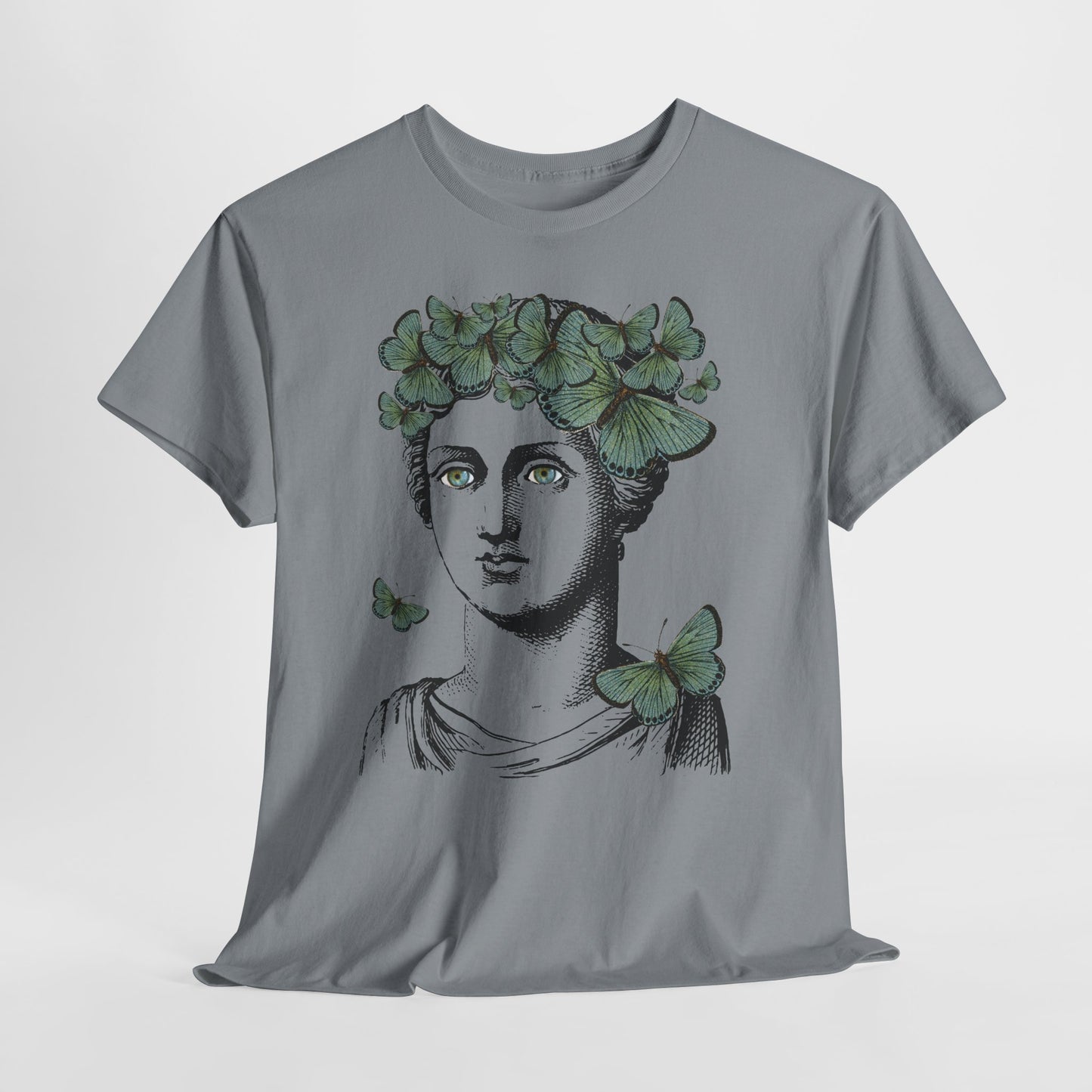 Garden Goddess Graphic Tee - Classical Bust with Green Butterfly Crown