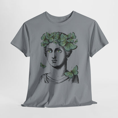 Garden Goddess Graphic Tee - Classical Bust with Green Butterfly Crown