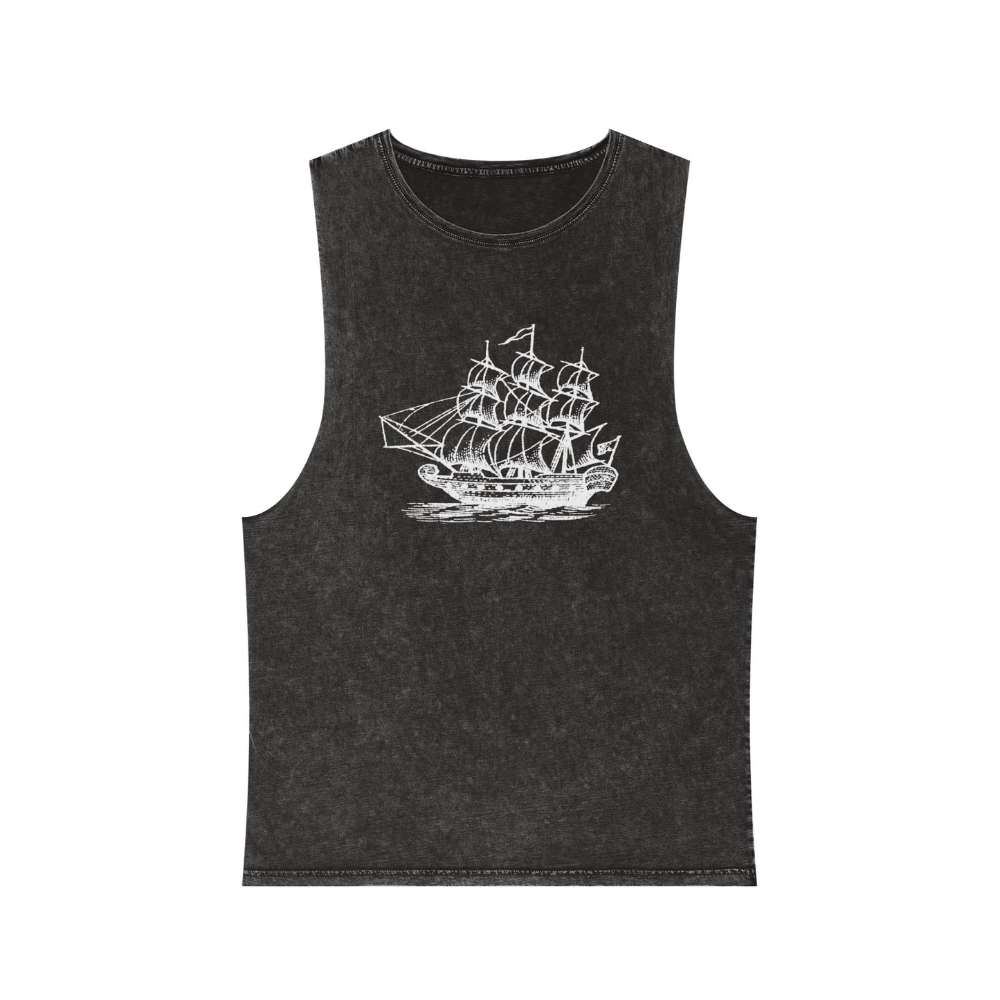 Stonewash Unisex Tank Top - Vintage Sailing Ship Graphic