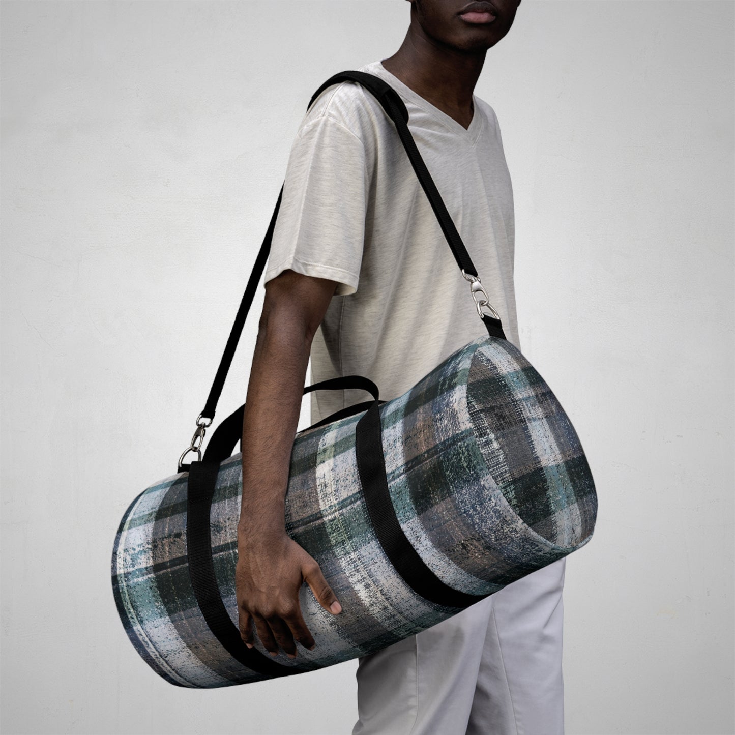 The Durable Duffle Bag - Rustic Plaid, Aquamarine