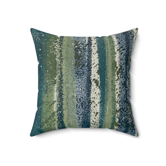 The Faux Suede Pillow - Rustic Stripe, Beach Glass