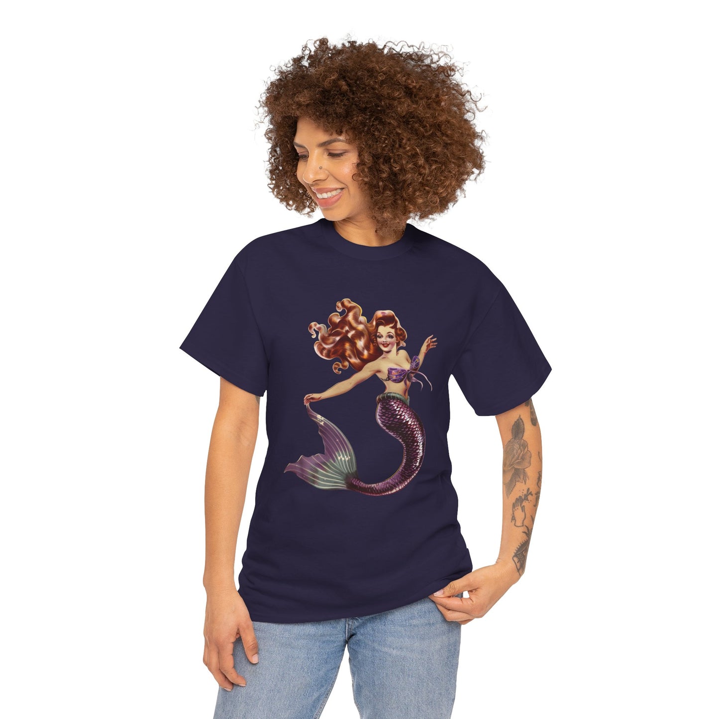 Vintage Pinup Style Graphic Mermaid Tee, All-Gender